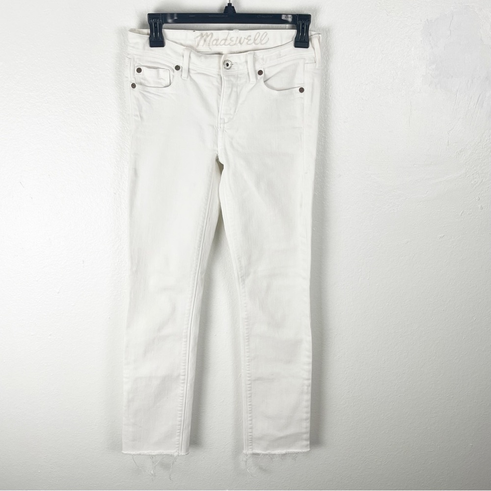 MADEWELL White Rail Straight Mid Rise Fray Hem Jeans 25 Preppy Neutral Nautical